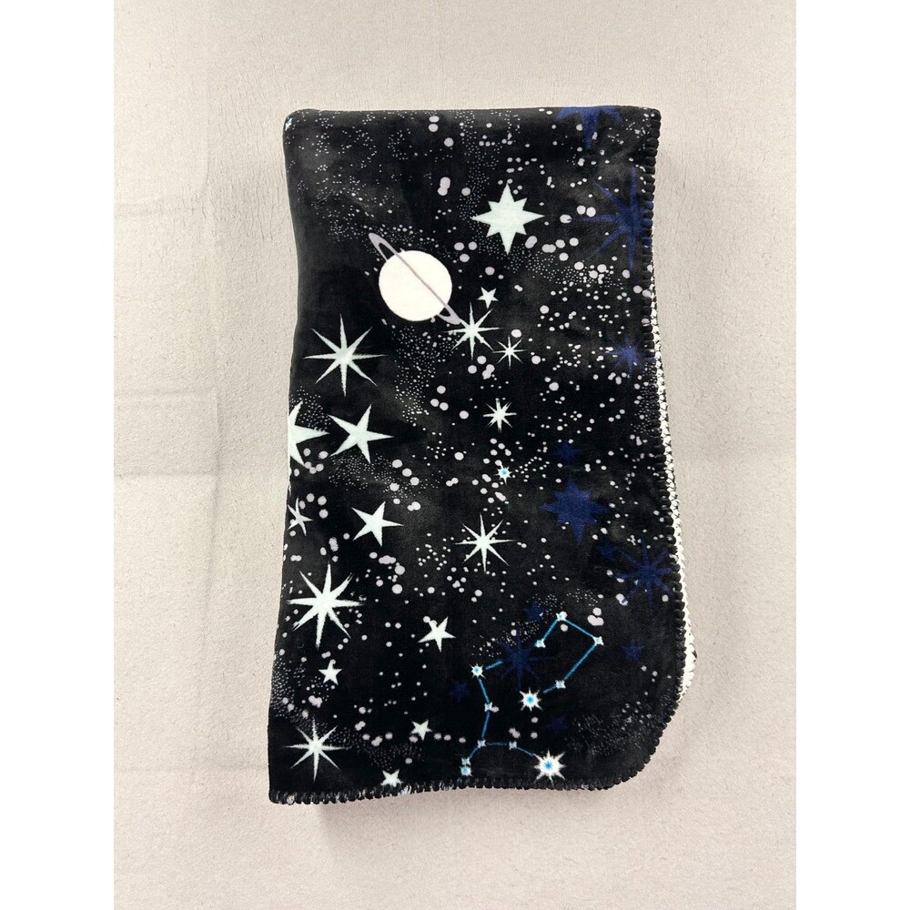 Victoria’s Secret Mystical Galaxy Stars Fleece Sherpa Throw Soft Blanket Black
